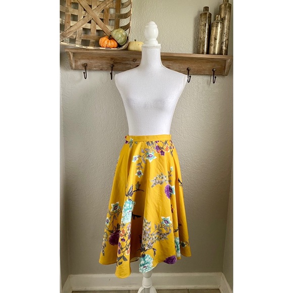 Modcloth Fervour Ikebana Circle Skirt Mustard - Picture 2 of 4